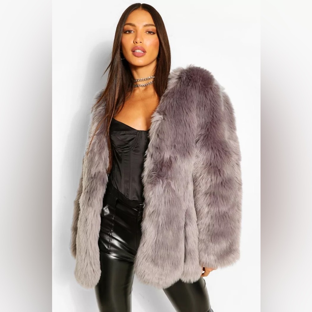 Tall faux fur coat gray boohoo